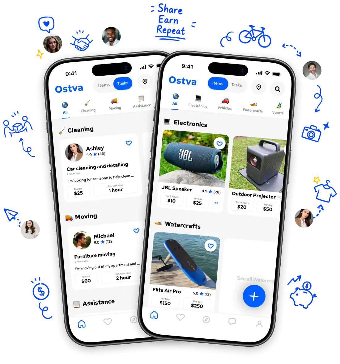 OSTVA app: rent items and hire help nearby